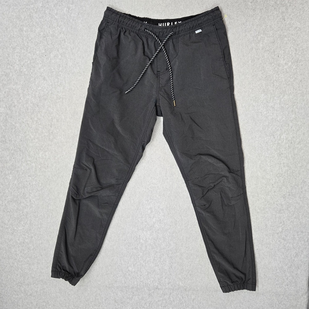 Hurley Men Pants M Gray Nylon Polyester Jogger Zipper 28" Inseam Logo